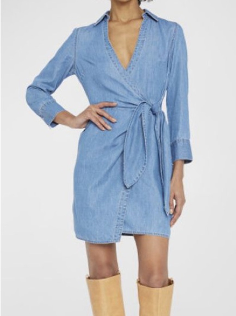 Veronica Beard Light Blue Denim Wrap Mini Dress
